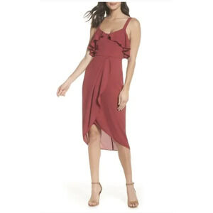 Cooper St Dress Womens 2 Mulberry Ruffle Wrap Tulip Hem Midi Nordstrom 18CS08450